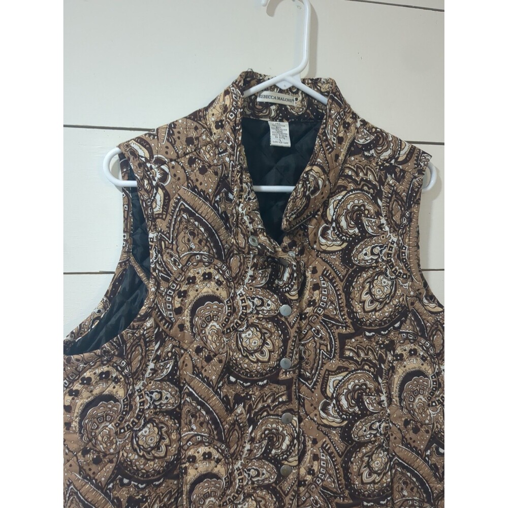 Rebecca Malone 100% cotton quilted brown Paisley vest boho coastal fall Bradley